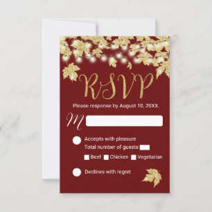 Oro otoño deja a Borgoña boda otoño RSVP