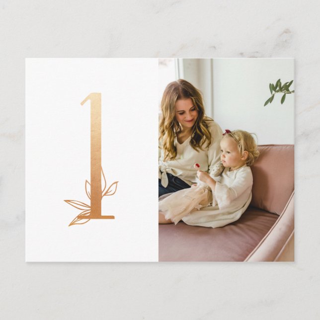 Oro Primer Cumpleaños Foto Gracias Tarjeta Post (Anverso)