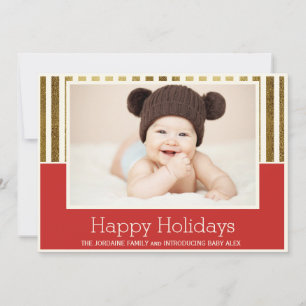 Oro Red Happy Holidays Photo Baby Invitación