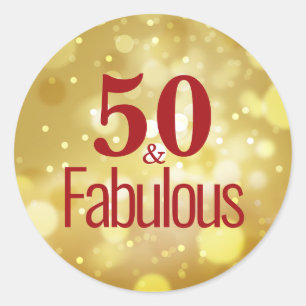 Oro rojo 50 y fabuloso Pegatina de cumpleaños