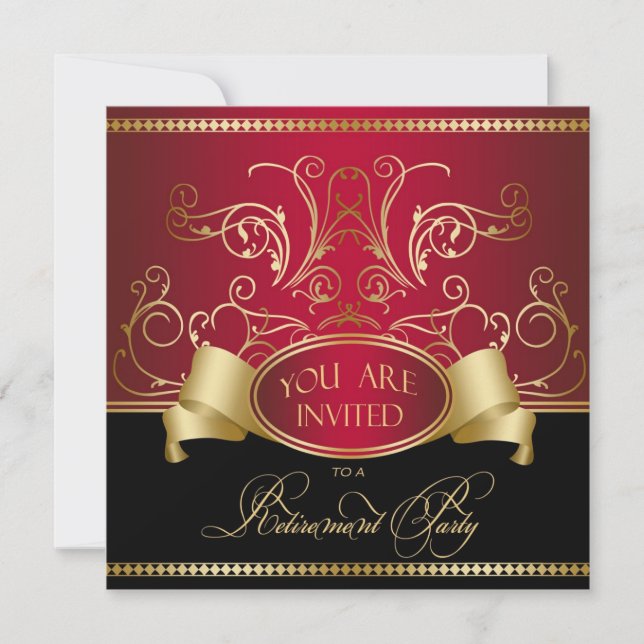 Oro rojo Bl de retiro de la invitación elegante (Anverso)
