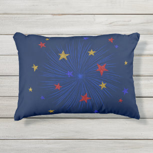 Oro, rojo, estrellas azules, almohada de acento ex