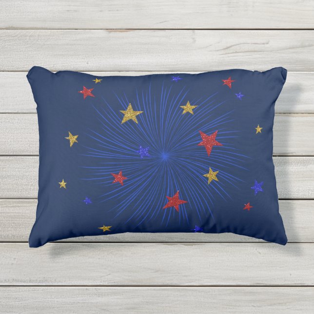 Oro, rojo, estrellas azules, almohada de acento ex (Anverso)