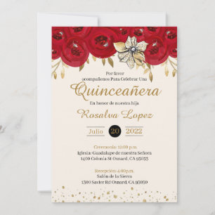 Oro Rojo Quinceanera Invitación Oro Dulce Rojo 16