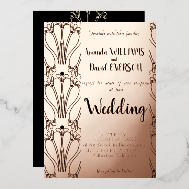 Oro ROSA - Boda elegante, Invitación de papel de e (Anverso/Reverso)