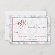 Oro Rosa Caligrafía RSVP Mármol Gris y Blanco