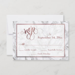Oro Rosa Caligrafía RSVP Mármol Gris y Blanco