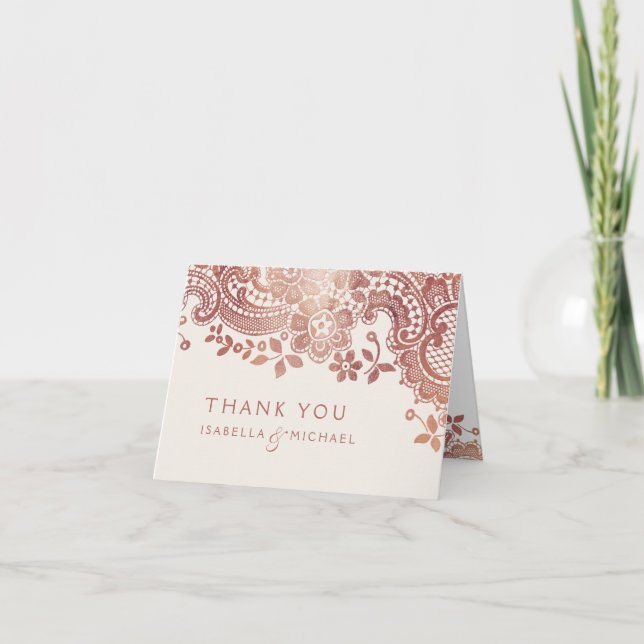 Oro rosa elegante encaje vintage agradecimiento bo (Anverso)