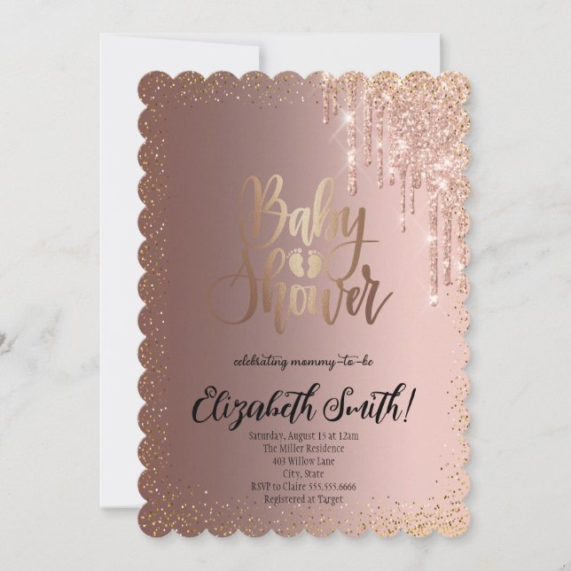 oro Rosa, estrellas Baby Shower Invitación (Anverso)