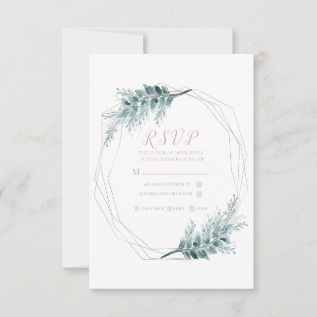Oro Rosa Glam Geométrico Botánico RSVP de Boda (Anverso)