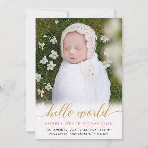 Oro rosa hola mundo bebé invitación