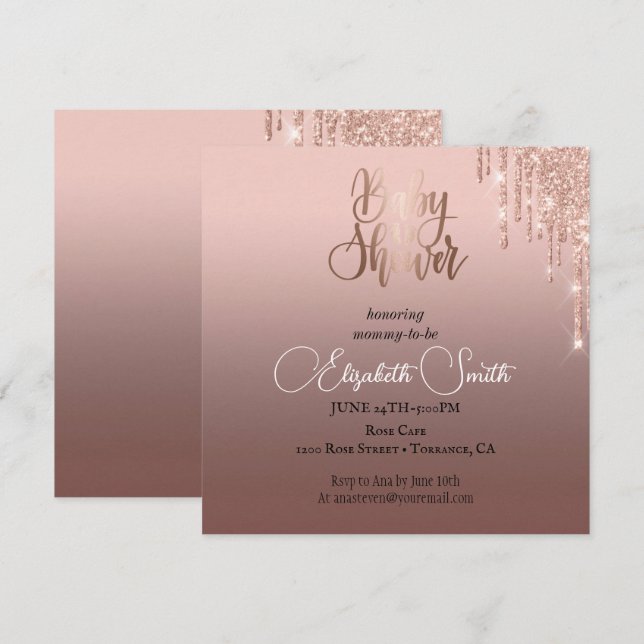 Oro rosa, invitación de baby shower (Anverso / Reverso)