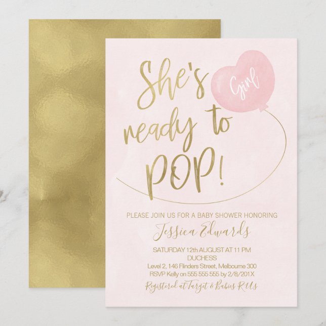 Oro Rosa Listo Para Recibir Invitación De Baby Sho (Anverso / Reverso)