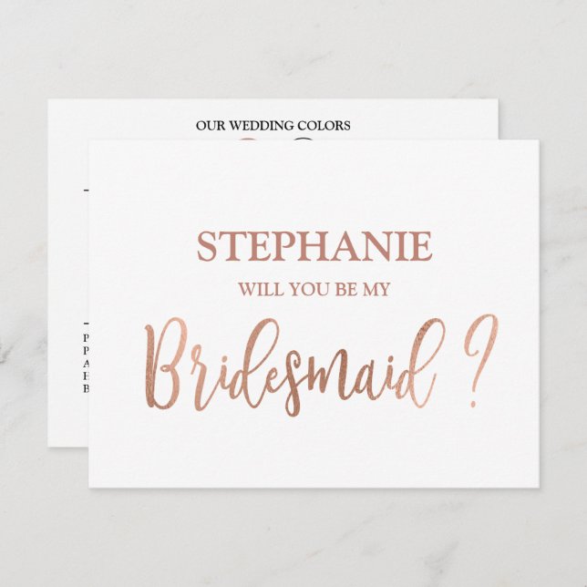 Oro Rosa serás mi tarjeta de dama de honor (Anverso / Reverso)