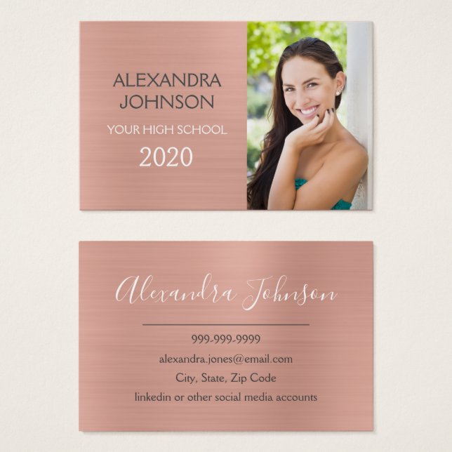 Oro Rosa - Tarjeta de contacto para estudiantes co (Anverso y reverso)