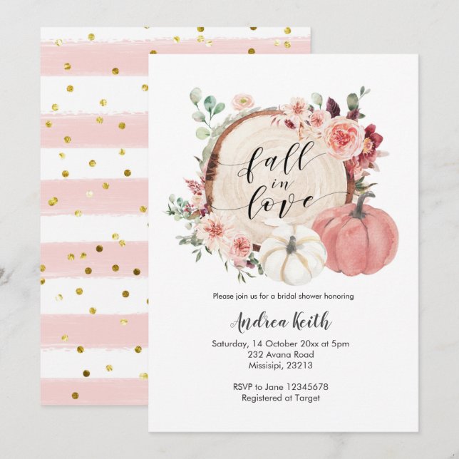 Oro rosado caído en la calabaza de amor invitación (Anverso / Reverso)