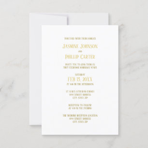 Oro simple - Invitación a Boda/recepción 3x5