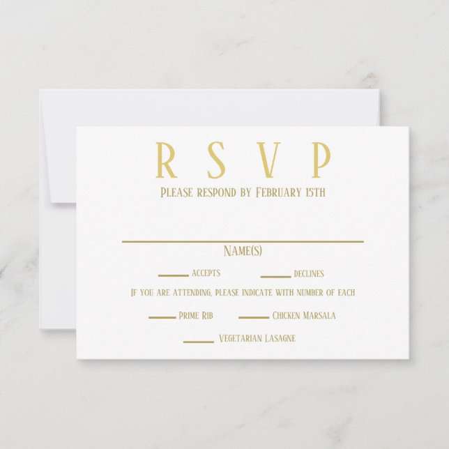 Oro simple - Invitación a elegir RSVP/Dinner (Anverso)