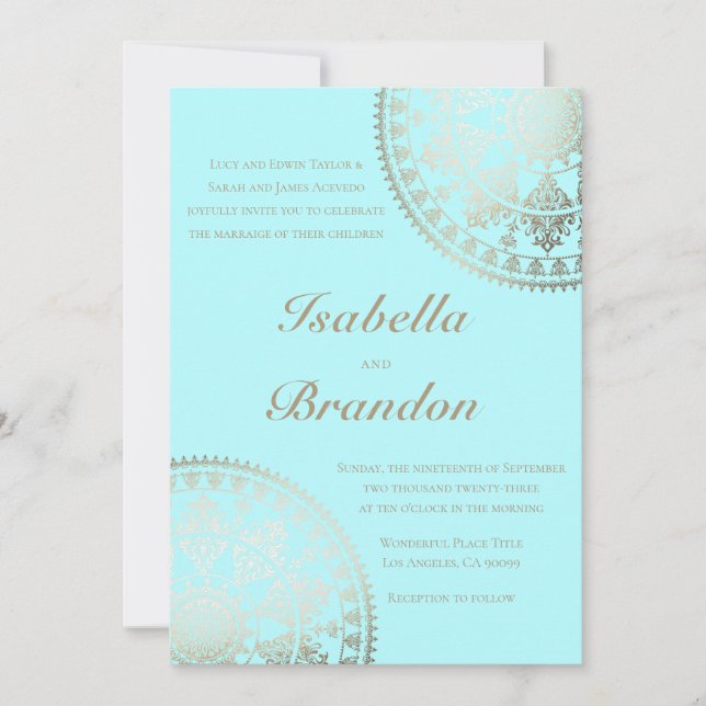 Oro solar elegante de las invitaciones de la boda (Anverso)