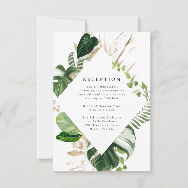 Oro tropical | Tarjeta de recepción de bodas (Anverso)