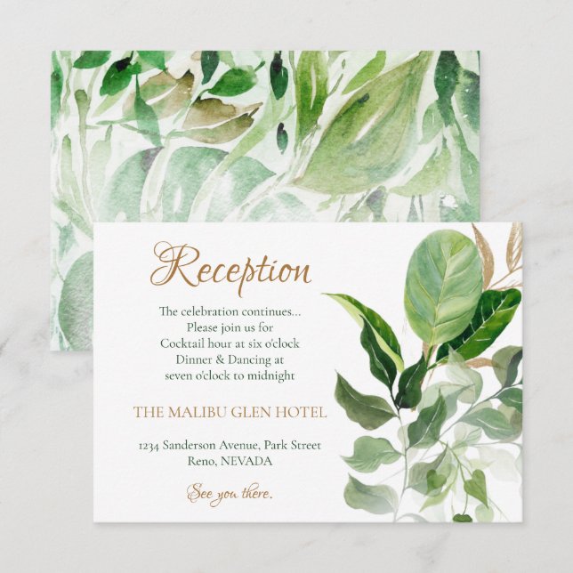 Oro tropical y Monstera verde deja recepción (Anverso / Reverso)