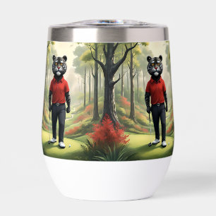 "¡Oro! Un tigre negro jugando golf en el bosque"
