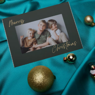Oro verde con foto Feliz Navidad con tarjeta de va