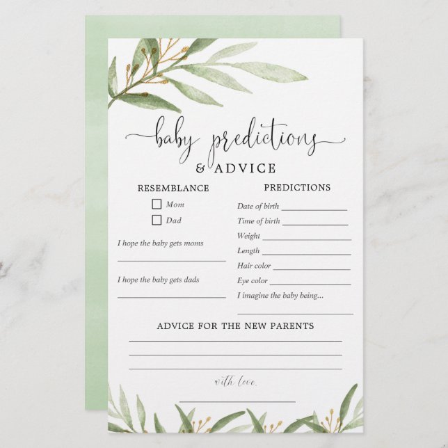 Oro verde de la tarjeta de consejo para prediccion (Anverso / Reverso)