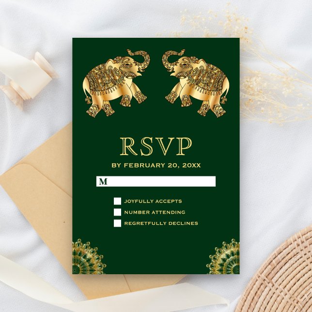 Oro Verde Elefantes Étnicos Indios RSVP (Subido por el creador)
