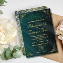 Oro verde esmeralda ornamentado Walima Invitación