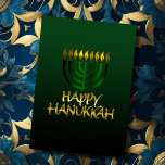 Oro verde oscuro Menorah flama feliz tarjeta Hanuk<br><div class="desc">Artículos con temática navideña diseñados por Umua. Impreso y enviado por Zazzle o sus afiliados.</div>