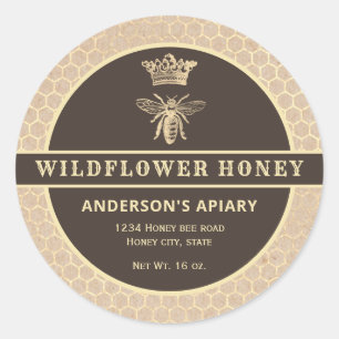 Oro vintage Kraft reina abeja etiqueta de tarro de