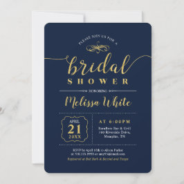 Oro y Azul Marino | Elegante Invitación de Despedi