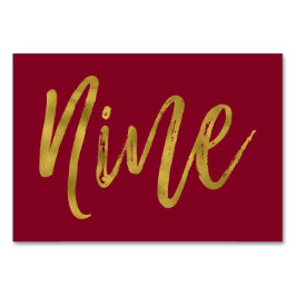 Oro y Borgoña Elegante número de mesa Nueve