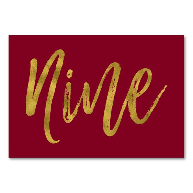 Oro y Borgoña Elegante número de mesa Nueve (Anverso)