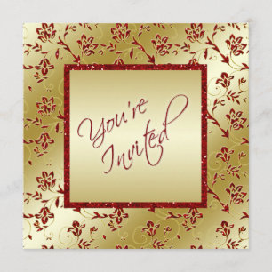 Oro y FALSA invitación roja de la boda del
