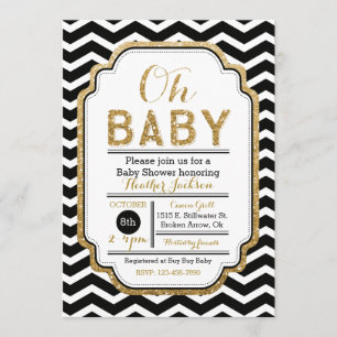Oro y invitación negra de Baby Shower, bebé del