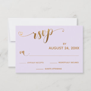 Oro y Llamada Lavanda Caligrafía RSVP con Corazone