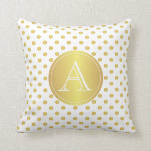 Oro y lunares blancos, almohada del monograma