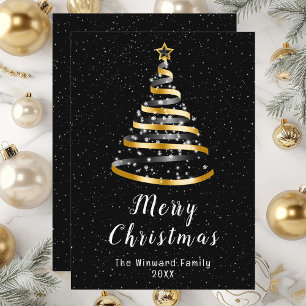Oro y negro Árbol de cinta Feliz Navidad