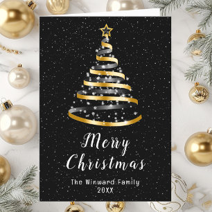 Oro y negro Árbol de cinta Feliz Navidad