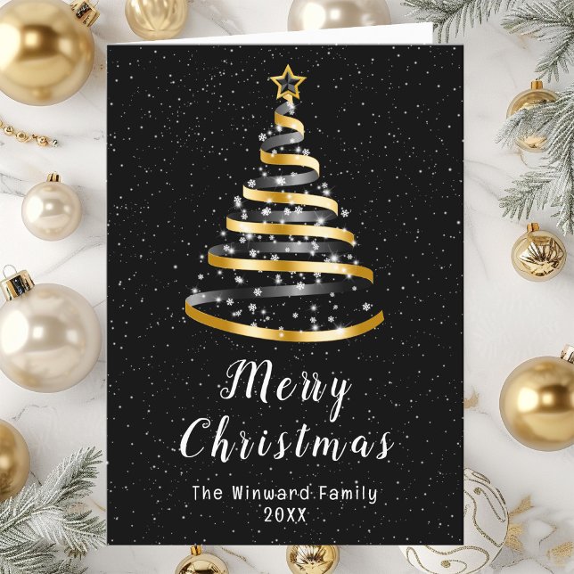 Oro y negro Árbol de cinta Feliz Navidad (Subido por el creador)
