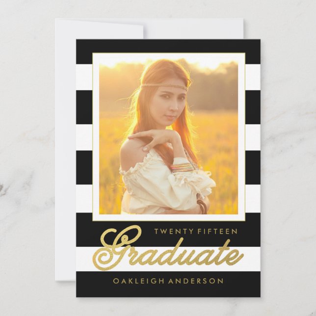 Oro y negro de moda | Invitación de Graduación de  (Anverso)