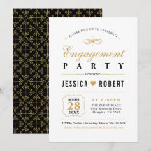 Oro y Negro | Invitación de fiesta de compromiso e