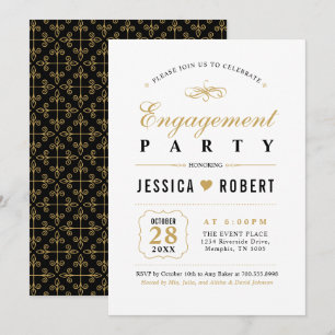Oro y Negro   Invitación de fiesta de compromiso e