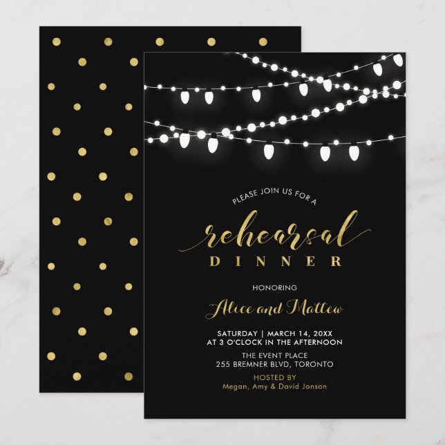 Oro y negro | Moda Invitación a la cena de ensayo  (Anverso / Reverso)