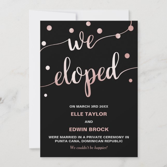 Oro y negro Rosa | Invitación Glam Elopement (Anverso)