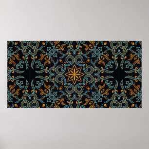 Oro y patrón azul inmaculados con arte o