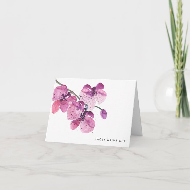 Orquídea acuarela Notecard personalizada (Anverso)