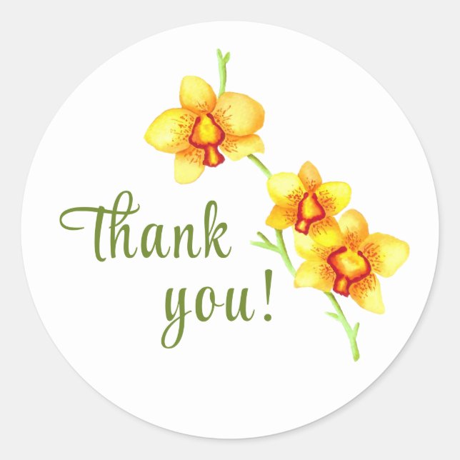 Orquídea Amarilla Gracias Pegatina de Ronda Clásic (Anverso)